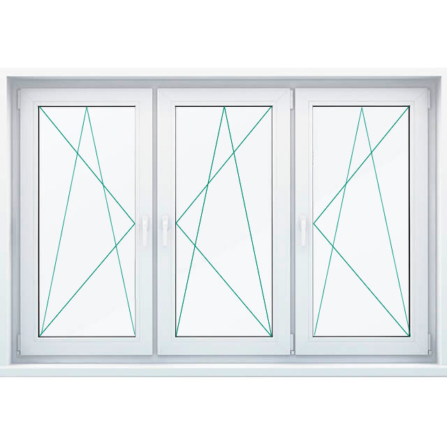 Трехстворчатое поворотно-откидное / поворотно-откидное / поворотно-откидное окно в тарифе «Мой дом» 1800х1500